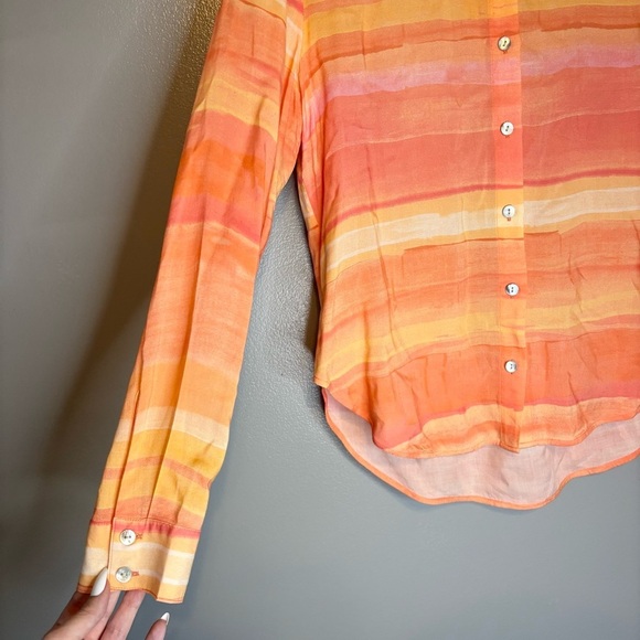 Cloth & Stone Anthropologie Small Orange Stripe Printed Button Down Shirt - Picture 3 of 6